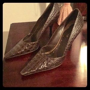 Brown BCBG snakeskin heels